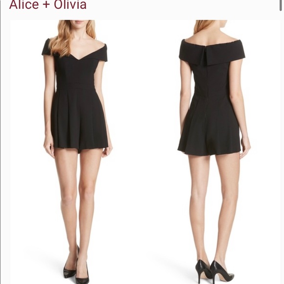 Alice + Olivia Wilmarie Black Off-the-Shoulder Romper Sz 12 NWT $330